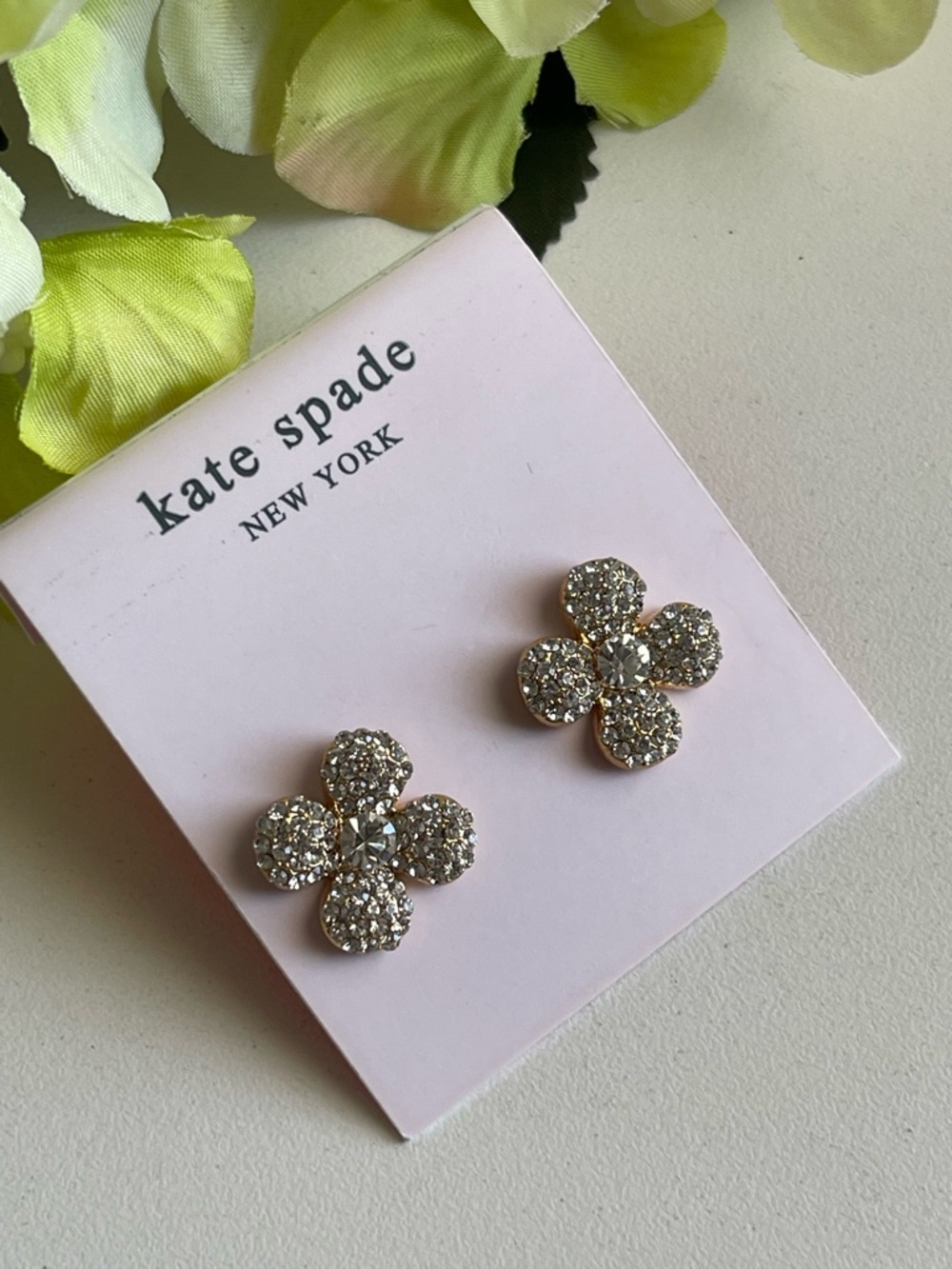 kate spade crystal flower stud earrings - silver